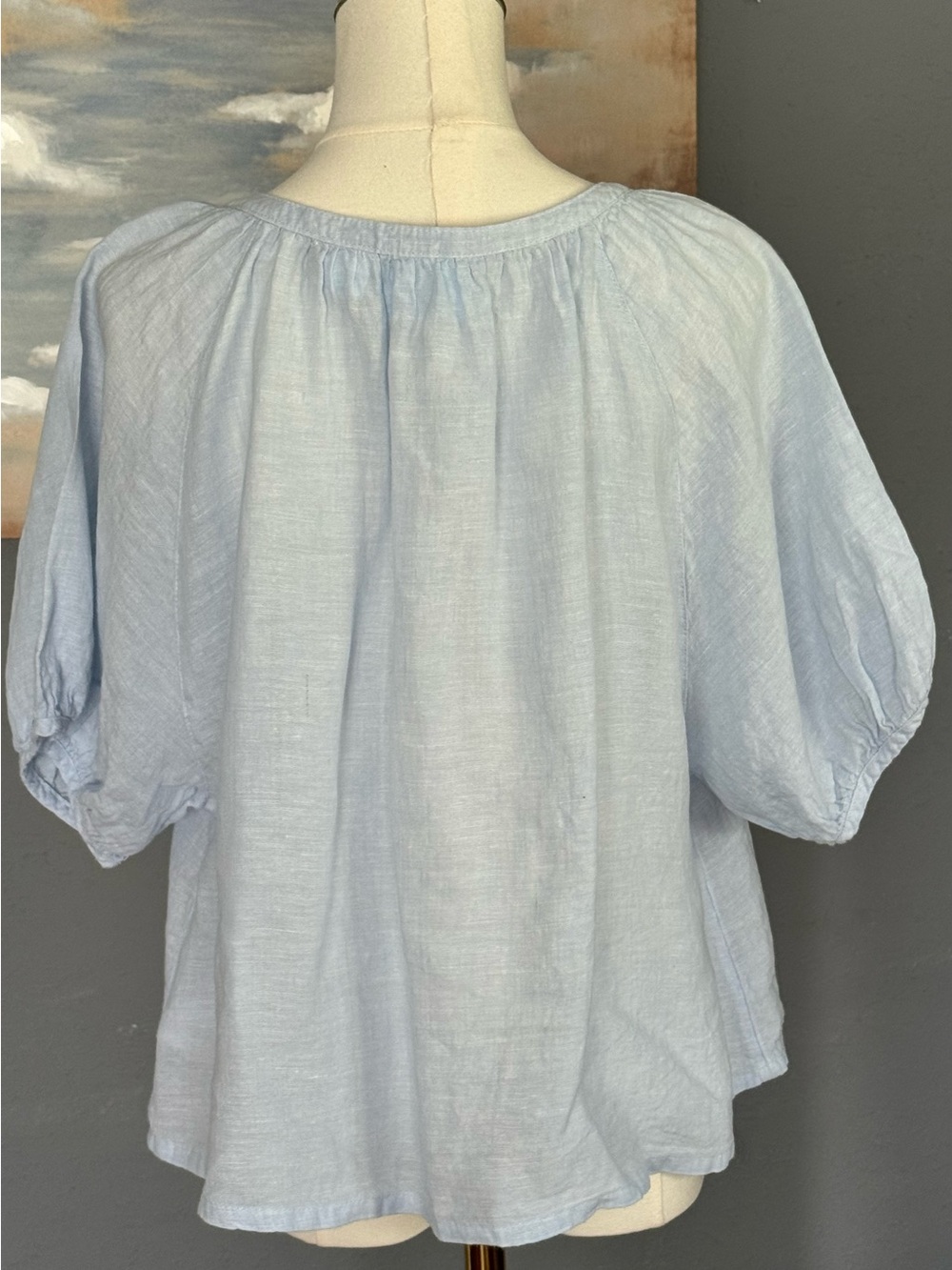 NWOT Cynthia Rowley Linen Light Blue Button-Front Short Sleeve Top Women's M - Picture 2 of 6